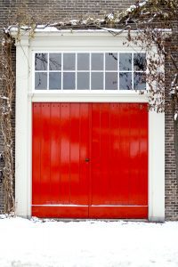 Bright red garage doors